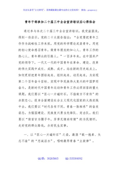 青年干部参加二十届三中全会宣讲培训后心得体会