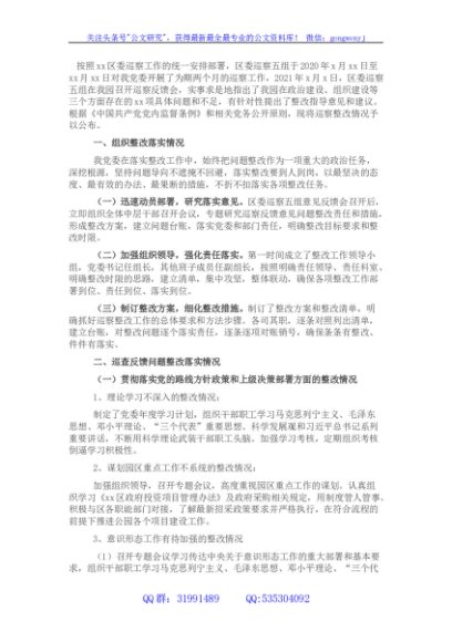 关于巡察整改进展情况报告