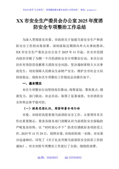 XX市安全生产委员会办公室2025年度消防安全专项整治工作总结