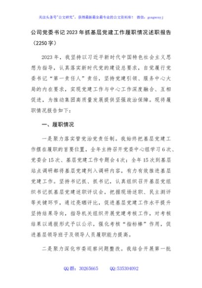 党委书记2023年抓基层党建工作履职情况述职报告