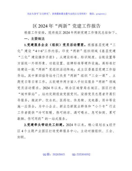 县区2024年“两新”党建工作总结报告