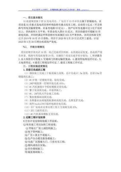 公司旗下营XX发电项目进展情况汇报材料