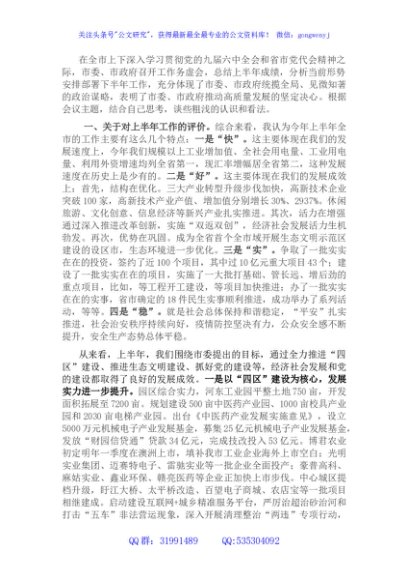在全市务虚工作会上的发言