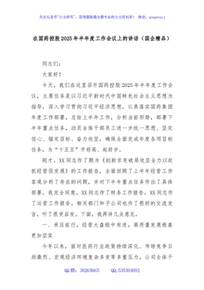 在国药控股2025年半年度工作会议上的讲话（国企精品）