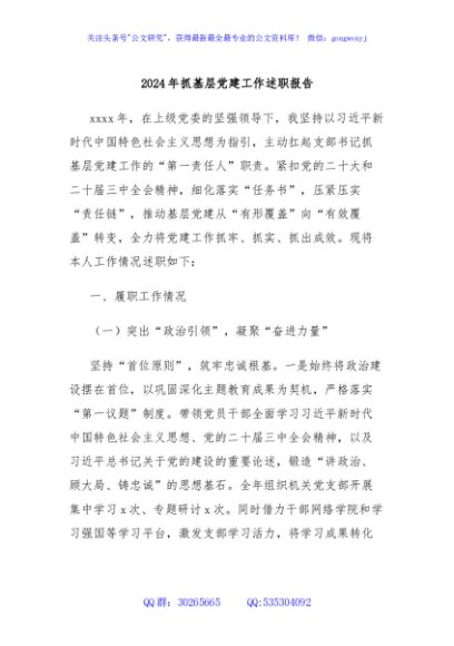 2024年抓基层党建工作述职报告