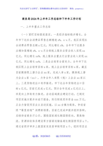 商务局2024年上半年工作总结和下半年工作计划