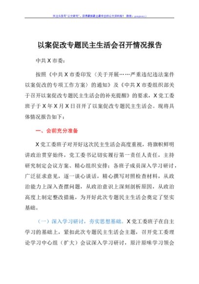 以案促改专题民主生活会召开情况报告