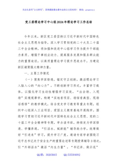 党工委理论学习中心组2024年理论学习工作总结