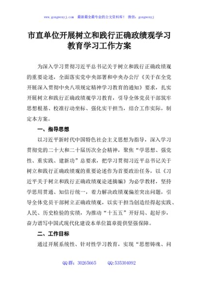 市直单位开展树立和践行正确政绩观学习教育学习工作方案