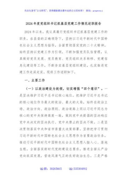 2024年度党组织书记抓基层党建工作情况述职报告