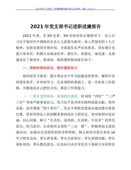 2021年党支部书记述职述廉报告