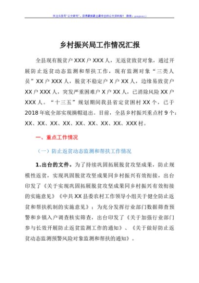 乡村振兴局工作情况汇报