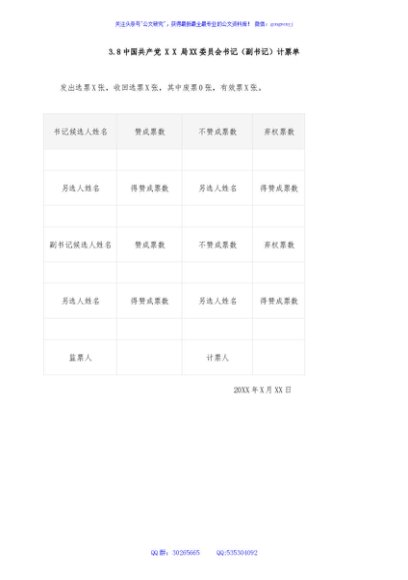 3.8中国共产党 X X 局XX委员会书记（副书记）计票单