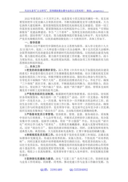 医院党支部2022年工作计划