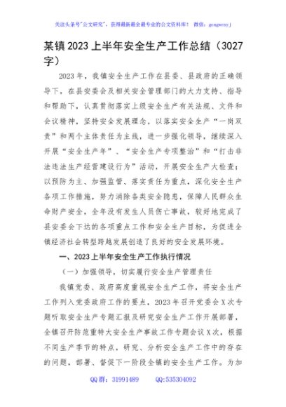 某镇2023上半年安全生产工作总结