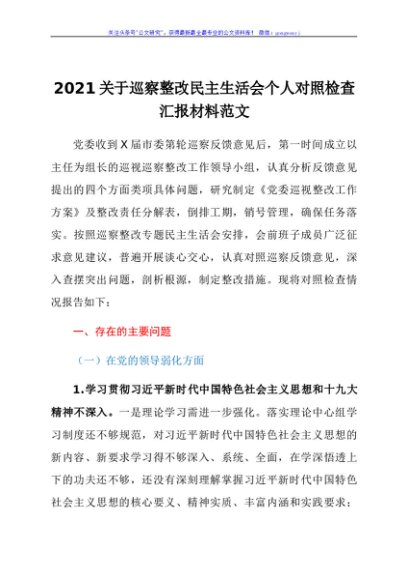 2021关于巡察整改民主生活会个人对照检查