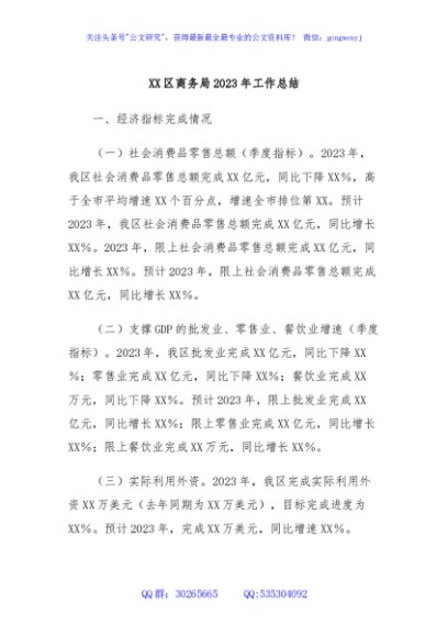 XX区商务局2023年工作总结