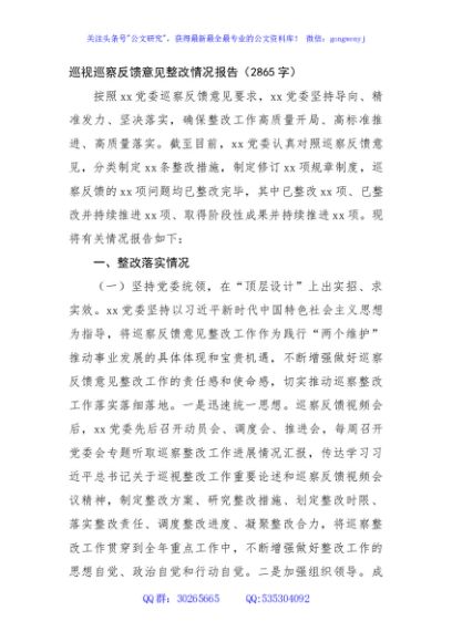 巡视巡察反馈意见整改情况报告（2865字）