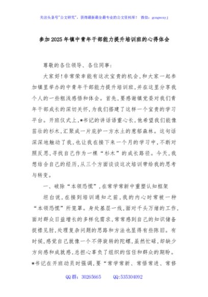 参加2025年镇中青年干部能力提升培训班的心得体会