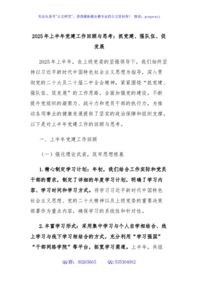 2025年上半年党建工作回顾与思考：抓党建、强队伍、促发展