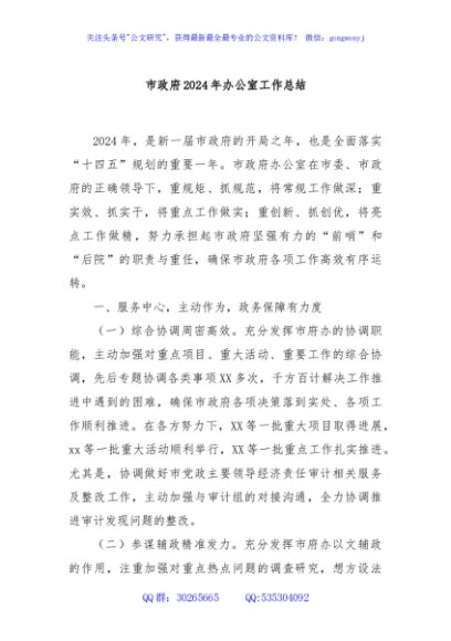 市政府2024年办公室工作总结