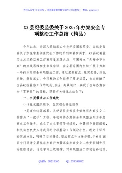 XX县纪委监委关于2025年办案安全专项整治工作总结（精品）