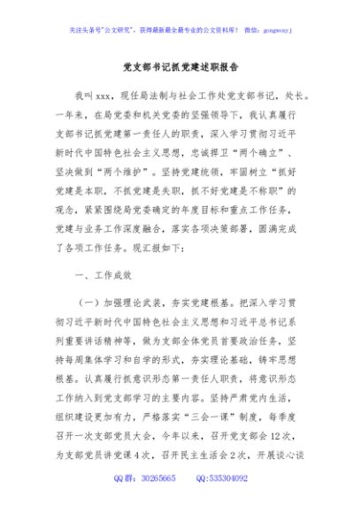 党支部书记抓党建述职报告2