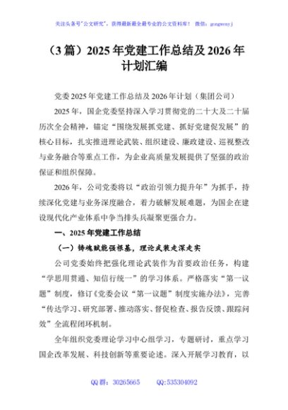 （3篇）2025年党建工作总结及2026年计划汇编