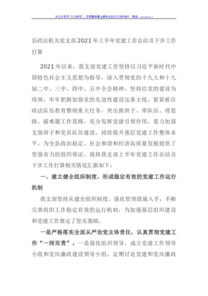 县政法机关党支部2021年上半年党建工作总结及下步工作打算