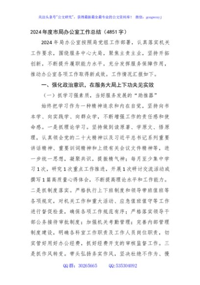 2024年度市局办公室工作总结（4851字）