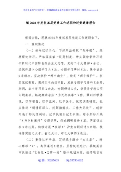 镇2024年度抓基层党建工作述职和述责述廉报告