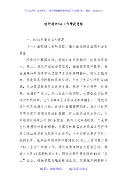 统计局2024工作情况总结