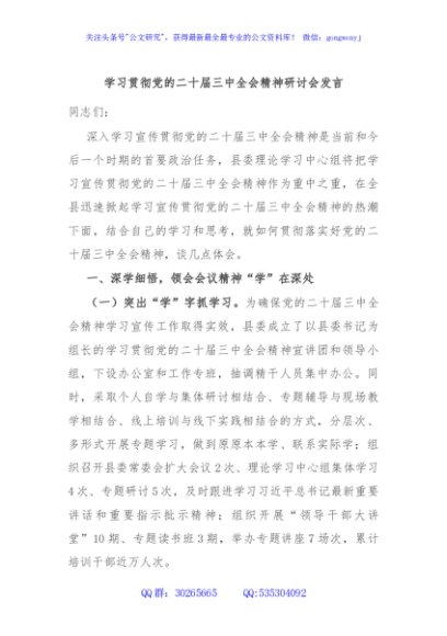 学习贯彻党的二十届三中全会精神研讨会发言