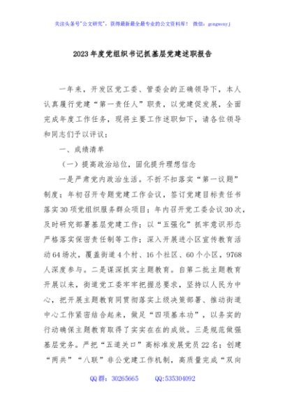 2023年度党组织书记抓基层党建述职报告