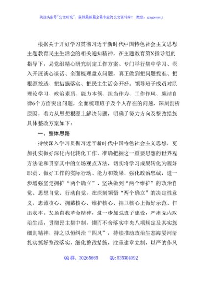 主题教育专题民主生活会整改实施方案3900字