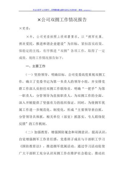 公司双拥工作报告