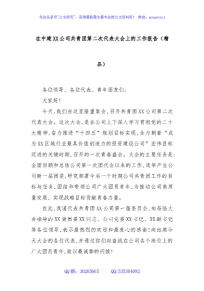 在中建XX公司共青团第二次代表大会上的工作报告（精品）