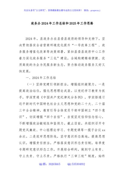 政务办2024年工作总结和2025年工作思路