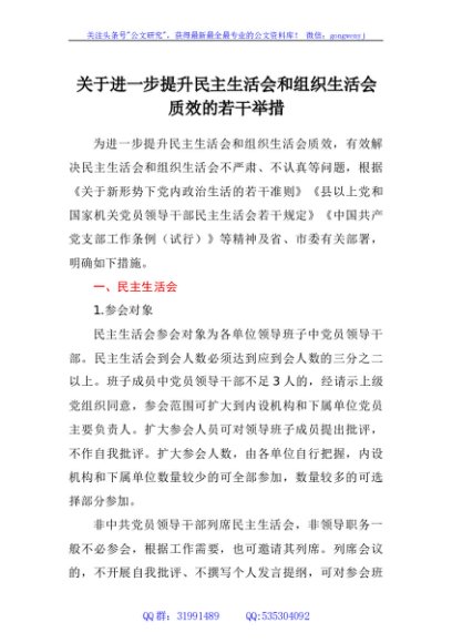 关于进一步提升民主生活会和组织生活会质效的若干举措