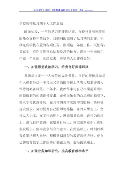 学校教师见习期个人工作总结