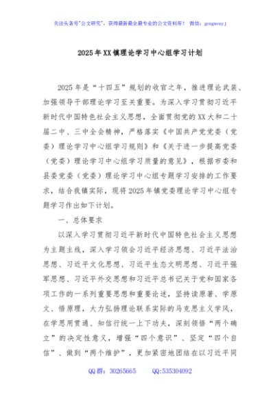 2025年XX镇理论学习中心组学习计划