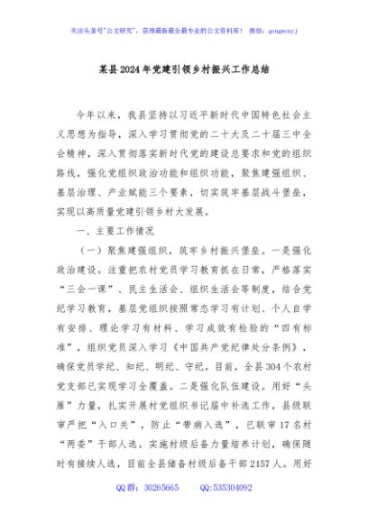 某县2024年党建引领乡村振兴工作总结