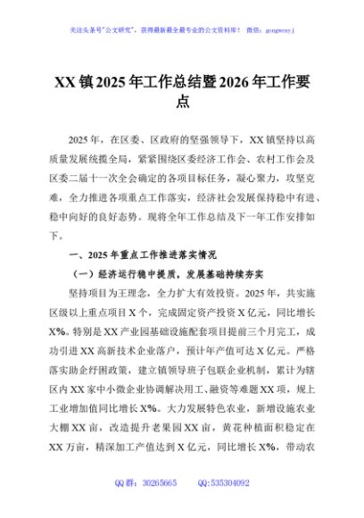XX镇2025年工作总结暨2026年工作要点