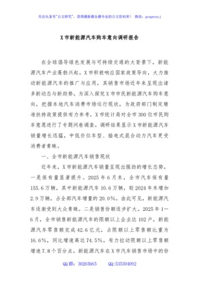 X市新能源汽车购车意向调研报告