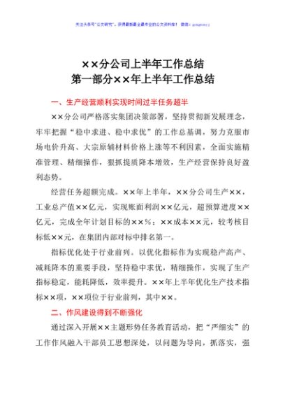 国企分公司年中工作总结