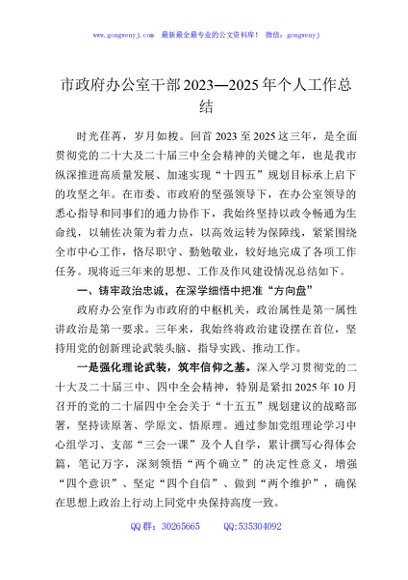 市政府办公室干部2023—2025年个人工作总结