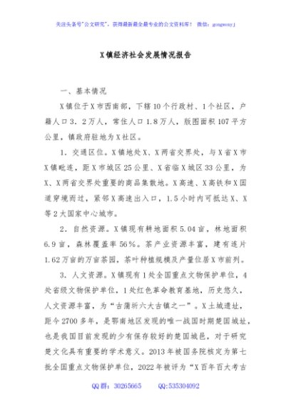 X镇经济社会发展情况报告