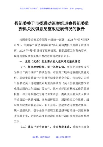 县纪委关于市委联动巡察组巡察县纪委监委机关反馈意见整改进展情况的报告