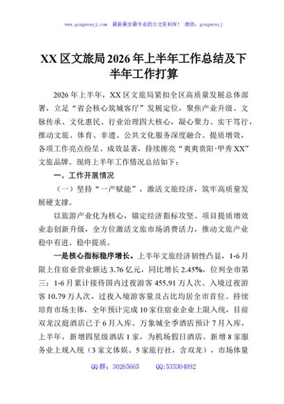 XX区文旅局2026年上半年工作总结及下半年工作打算