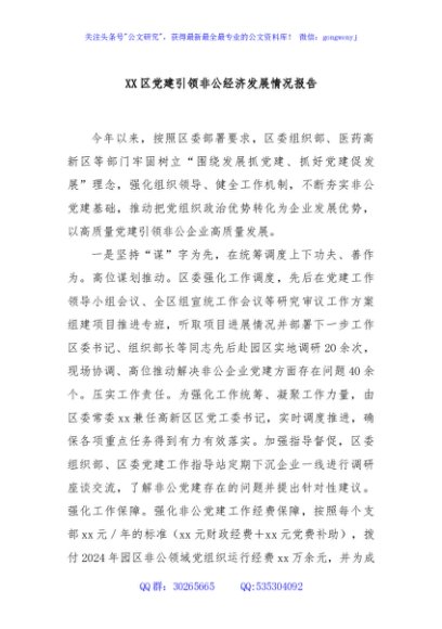 XX区党建引领非公经济发展情况报告